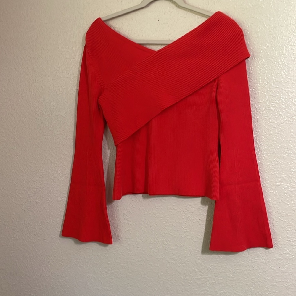 Adeam Luella overlapped bell sleeve sweater top